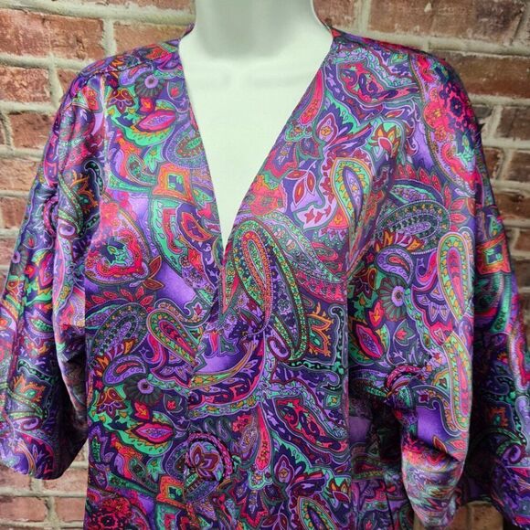 California Miss Vintage 80s Paisley Dress – Women’s Size Large – Purple – V-Neck - Picture 4 of 5
